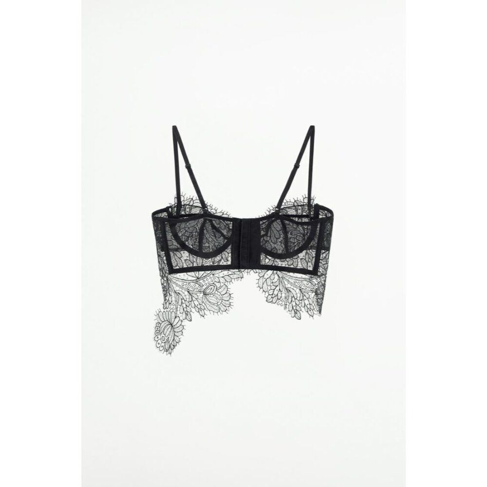 Zara Womens Floral Lace Bra Size US 32D Black Underwire Adjustable 1067/904 NWT